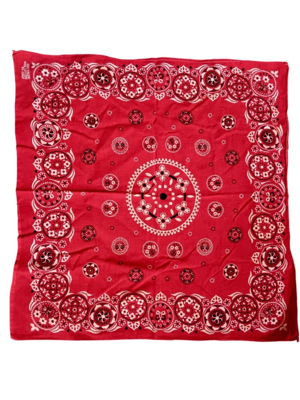 Vintage Cowboy Hanky Red Floral Bandana 100% Cotton RN 13960 Fast Color 20x20"